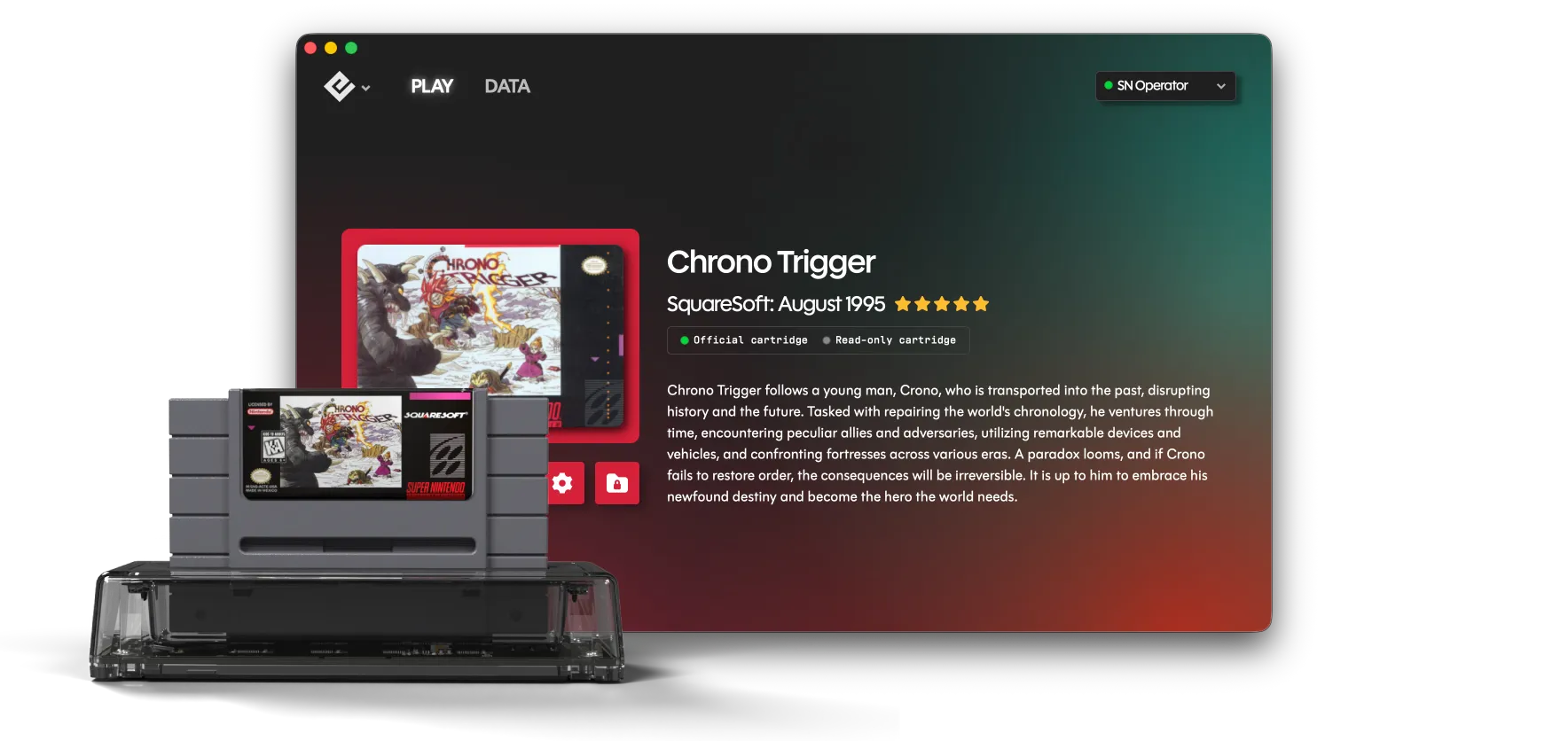 Playback screenshot showing SNES® game compatibility